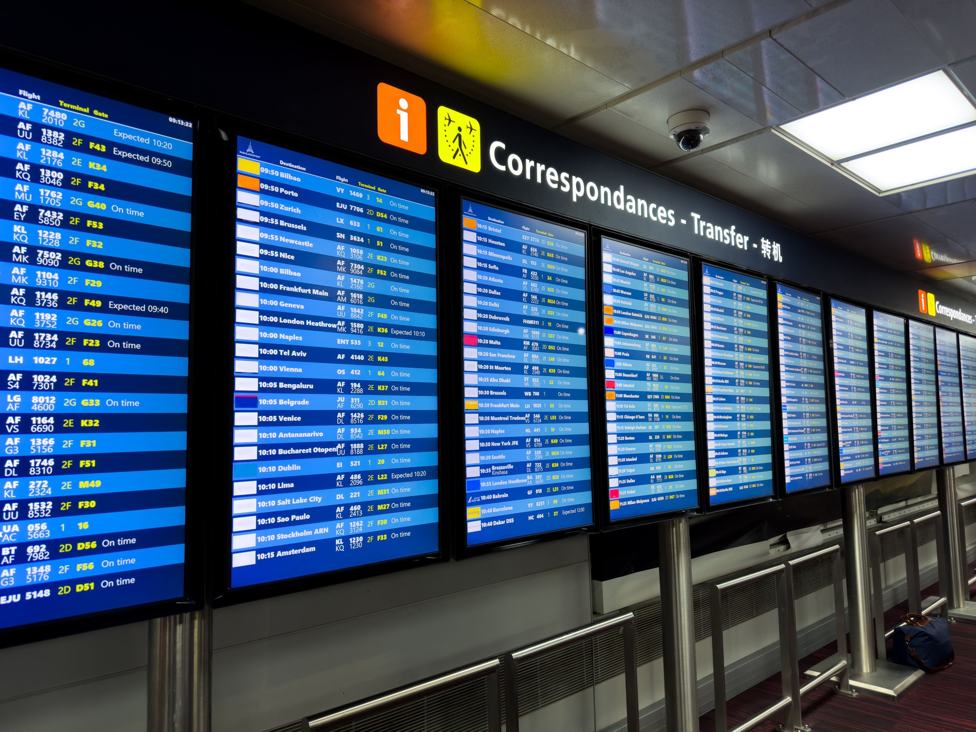 Airport Departure Board at Leonardo da Vinci International Airport in Fiumicino (FCO) in Rome Italy